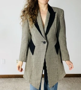 Blazer pata de gallo 100 % lana vintage años 90 chaqueta larga academia oficina sirena - Imagen 1 de 9