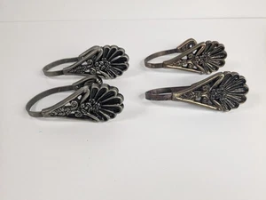 Vintage Heavy Brass Round Medallion Flower Curtain Tie Back Holders Set Of 4 - Picture 1 of 4