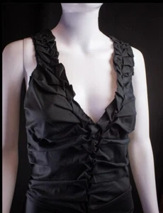 Prada Small 42 6 Dress Ruched Italy Vintage Black Sleeveless Little Knee Texture - Picture 1 of 12