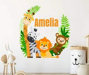 Custom Name Jungle Animals Wall Decal - Baby Safari Animals Theme Wall ArtDecor - Picture 1 of 11