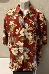 Jamaica Jaxx Hawaiian Camp Herren XXL rot weiß Blumenmuster 100 % Seide geknöpftes Shirt - Bild 1 von 5