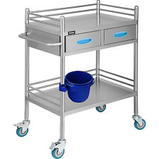 VEVOR 2 Drawer Portable Stainless Steel Lab Cart Trolley Spa Moveable 2 Layer
