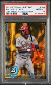 PSA 10, ELLY DE LA CRUZ 2022 Bowman Heritage Chrome GOLD REFRACTOR/50 RC; HOT!!! - Picture 1 of 2