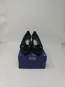 Stuart Weitzman Women's Black Suede Point Toe Bowtie 1.5" Pumps Size 8.0 W - Picture 1 of 19