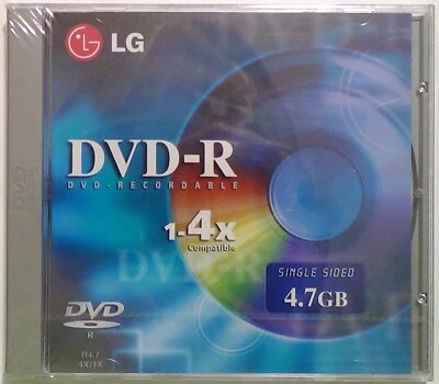 LG DVD-R (DVD Grabable) ~ Compatible 1-4X, Una Cara, 4.7GB, NUEVO/Sellado Foto 1 de 3