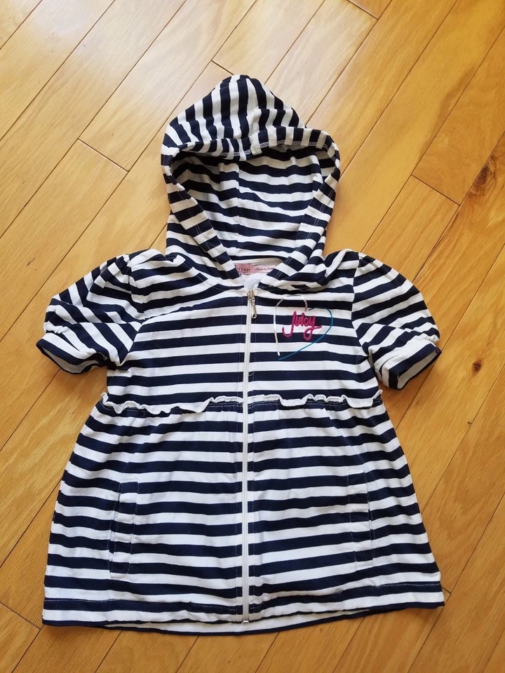 Usado en Excelente Condición Juicy Couture Cárdigan a Rayas con Capucha Manga Corta Talla 10  Foto 1 de 4