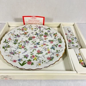 Andrea by Sadek Corona Fine China Floral Cake Plate Matching Server Japan 10" - Picture 1 of 9