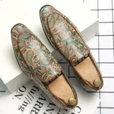 Mocasines sin cordones para hombre formales de negocios nuevos zapatos informales estampados florales punta puntiaguda Foto 1 de 4