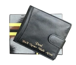 Mens Personalised Real Leather Black Wallet Liverpool Football Club Fans Gift - Picture 1 of 10