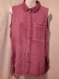 VELVET HEART SLVLSS BUTTON-DOWN SIDE SLIT TUNIC pink/ lavender SHIRT~S - Picture 1 of 3