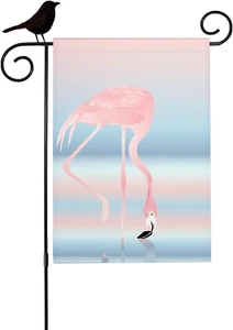 Flamingo over Lake Garden Flag 12.5X18" Double Sided for Outside, Pastel Pink Fl - Picture 1 of 7