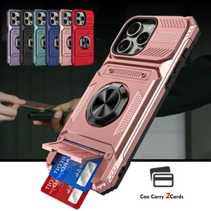 For iPhone 16 15 Pro max 14 Magnetic Ring Card Slot Case Hybrid Shockproof Cover - Picture 1 of 21