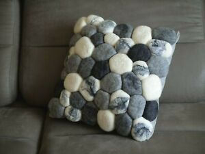 Decorative Pillow cover, Gray Black White felt cushion, Modern pebbles pillow 