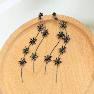 Black Metal and Black Rhinestone long drop Earrings - Picture 1 of 6