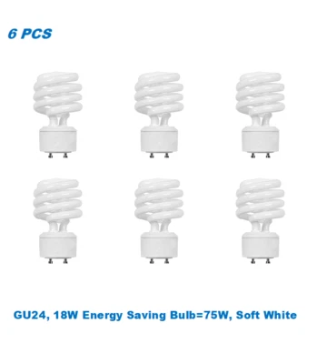 6 Bulbs, Twister GU24,18W Energy Saving Bulb=75W,Soft White 2700K, UL Listed - Image 1 of 2