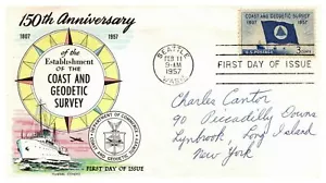 1957 FDC US Fluegel Cachet - Addressed & Unsealed - 150th Coast Geodetic Survey - Picture 1 of 3