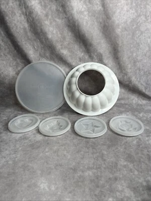 Vintage Tupperware Jel-N-Serve Jello Mold White 6-Piece Set ~ 4 Seal Designs - Image 1 of 4