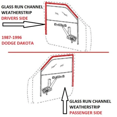 Glass Window Run Channel Seals Front Pair Set for 87-96 Dakota Pickup Truck - Image 1 of 2