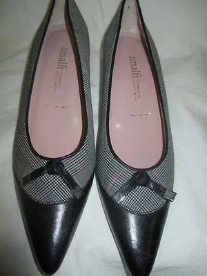 AMALFI+NORDSTROM+MULTI COLOR W/ BLACK LEATHER TOE+SIZE 7.5 AA+KITTEN HEEL+ITALY - Image 1 of 4