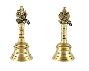 5 Inches Brass Pooja Hand Bell (Pack Of 2), Ghanti for Puja, Temple - Picture 1 of 6