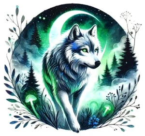 4" - UV DTF Transfer Vinyl Aufkleber - Aquarell Wald Nebel Wolf - Decal - Bild 1 von 1