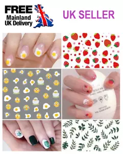 NAIL ART STICKER SELF ADHESIVE KIDS CARTOON🌸FLOWER🌵🍓🥑FRUITY🌈RAINBOW❤️LOVE - Picture 1 of 74