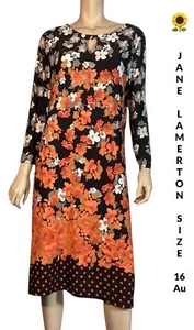 🌻JANE LAMERTON WOMENS SIZE 16 FLORAL PRINT JERSEY MIDI SHIFT DRESS - Picture 1 of 11