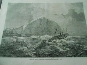 Gravure 1861 - Grosse Mer contre les falaises d'Yport - Picture 1 of 1