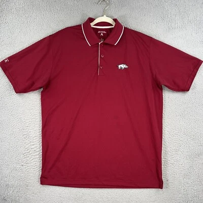 Arkansas Razorbacks Polo Shirt MENS Large Antigua Crimson Red Polyester Hogs - Image 1 of 4