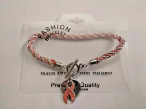 5 Rosa Band Brustkrebs Gravur Herz Knebel Silber Rosa Zopf Armband Neu - Bild 1 von 3