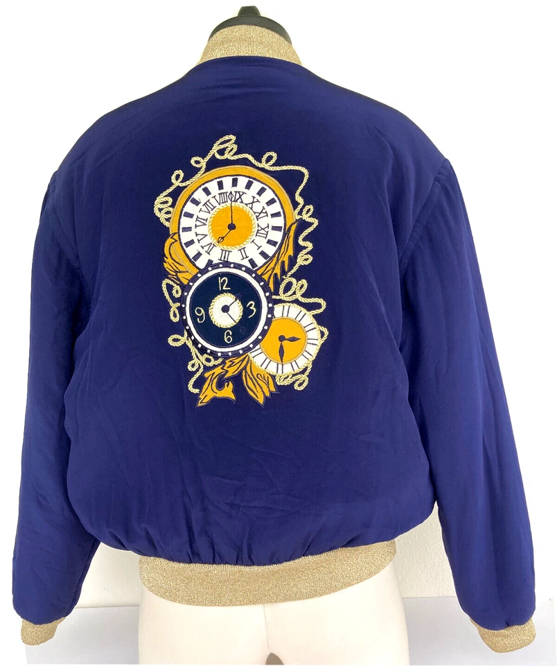 Chaqueta bordada August Silk para mujer talla pequeña azul vintage años 90 Foto 1 de 4