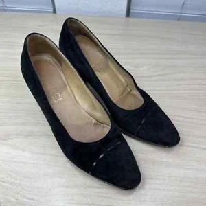 Gucci Shoes Women Size 5.5 Black Suede Vintage Slip On Dressy Office Chunky Heel - Picture 1 of 15