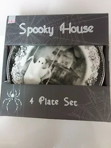 Set of 4 Eaton Fine Dining Spooky House Halloween 8" Salad /Dessert Side Plates - Picture 1 of 8