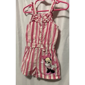 Minnie Mouse Disney Kleinkind Mädchen Strampler rosa beige gestreift Knöpfe Schleife 2T - Bild 1 von 6