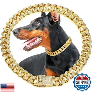 LEIFIDE Dog Chain Collar Gold 20 mm Wide Diamond Collar Large Dog Necklace Me - Picture 1 of 5