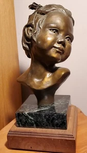 Vintage Signed Ltd. Ed. Bronze Sculpture Young Girl's Head-Mary Michael- - Afbeelding 1 van 11