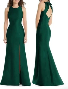 Alfred Sung D824 Hunter Green Jewel Neck Open Back Bow Gown Size 2 - Picture 1 of 19
