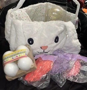 JUMBO BUNNY RABBIT EASTER BASKET Bundle SOFT WHITE PLUSH~16” - Picture 1 of 1