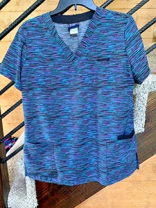 Sanibel Scrubs pink/blue/black Women’s M Scrub Top Stretch Short Sleeve - Picture 1 of 3