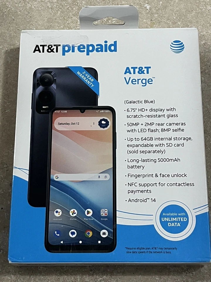 Brand New AT&T Prepaid AT&T Verge (64GB) Android 14  - Galactic Blue Color - Image 1 of 1