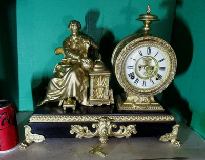 1882 Ansonia "NEWTON" T&S 8 Day Figural Statue Clock w/Open Escapement, Running. - Image 1 of 4