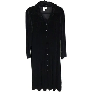 Vintage 90s Coldwater Creek Black Velvet Midi Dress Button Front Whimsigoth 10P - Picture 1 of 7