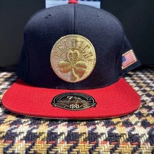 RARE Mitchell & Ness Boston Celtics Red Blue Gold Flag NBA Fitted Hat Cap 7 5/8 - Picture 1 of 7