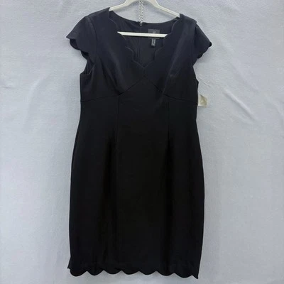 Adrianna Papell Scalloped Trim Black Sheath Dress SZ 16 Petite Cap Sleeve NWT - Image 1 of 4