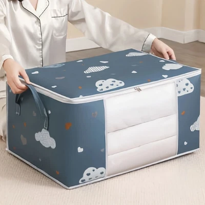 75L Large Quilt Storage Bag – Blue Foldable Blanket Organizer | 1/2 Pack | AU - Image 1 of 4