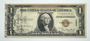 1935 A US $1 One Dollar Silver Certificate WWII Hawaii Short Snorter Note - Picture 1 of 2