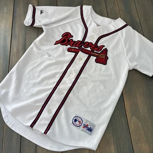 Maglia Vintage Majestic Atlanta Braves MLB Ufficiale Ricamata - Gioventù L (D9) - Foto 1 di 8