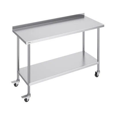 VEVOR Stainless Steel Work Table Commercial Food Prep Table 24"x60" with Casters