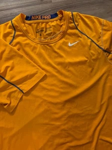 Nike Pro Combat Shirt Mens Large Orange Fitted Dri Fit Short Sleeve - Picture 1 of 7