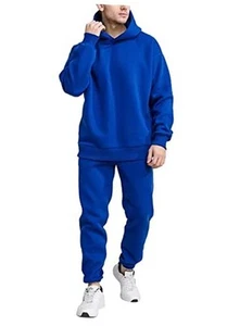  Sweat Suits For Men Set 2 Pcs Hoodie Jogger Sweatsuits Size S To 3XL Large Blue - Picture 1 of 7